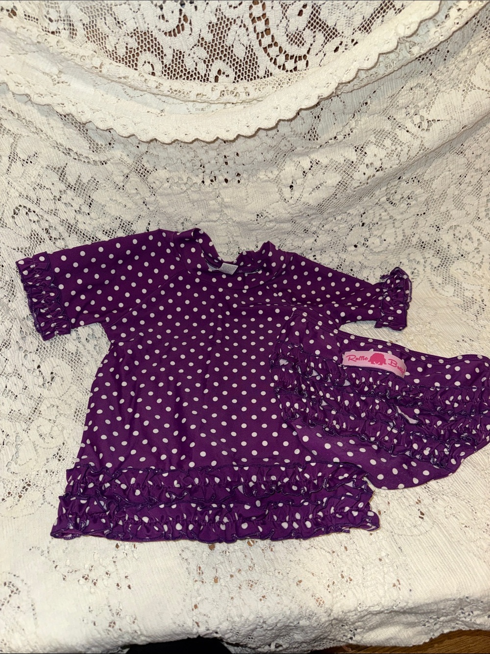 Ruffle Butts Purple and White Polka Dot Swim Bikini Set